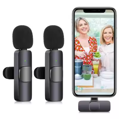 Dual Bluetooth Microphone K9 Wireless Lavalier Microphone Noise Reduction Outdoor Live Broadcast Usb Lavalier Microphone For Mobile Phone Type C - Microphone - মাইক্রোফোন