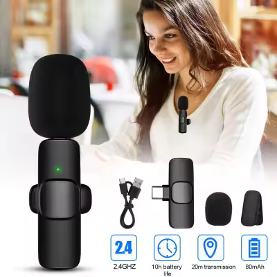 K8 Wireless Lavalier Microphone Upgraded Plug-Play Auto-Syncs Mic