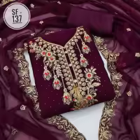 Exclushive Collection 100% High Qualitiey Indian Waitless Goergett Ambroydary Three Piece [3PC]